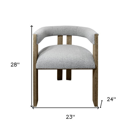 Gray and Brown Upholstered Boucle Open Back Dining Arm Chair