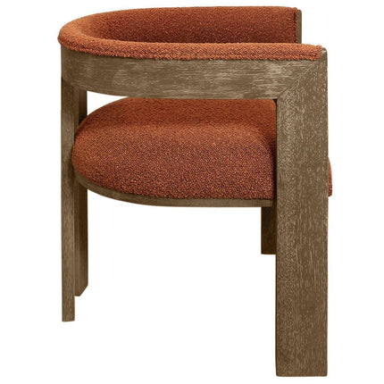 Burnt Orange and Brown Upholstered Boucle Open Back Dining Arm Chair