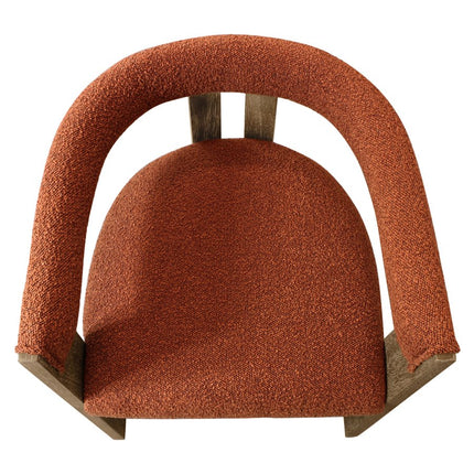 Burnt Orange and Brown Upholstered Boucle Open Back Dining Arm Chair