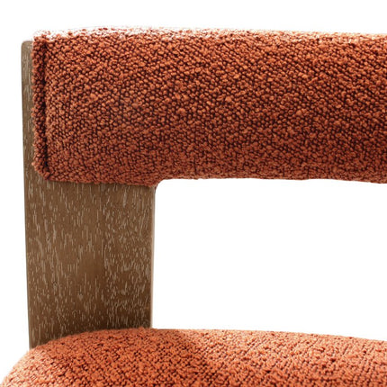 Burnt Orange and Brown Upholstered Boucle Open Back Dining Arm Chair
