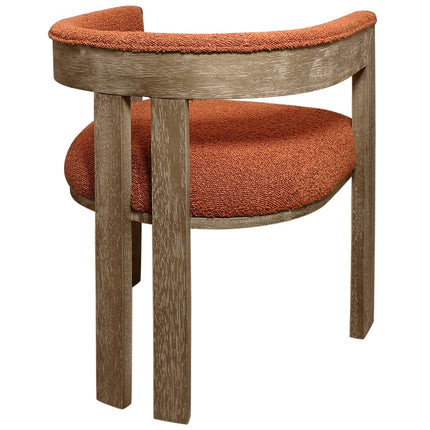 Burnt Orange and Brown Upholstered Boucle Open Back Dining Arm Chair