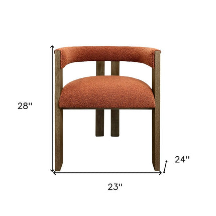 Burnt Orange and Brown Upholstered Boucle Open Back Dining Arm Chair