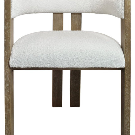 Ivory and Brown Upholstered Boucle Open Back Dining Arm Chair