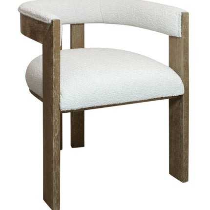 Ivory and Brown Upholstered Boucle Open Back Dining Arm Chair HomeRoots
