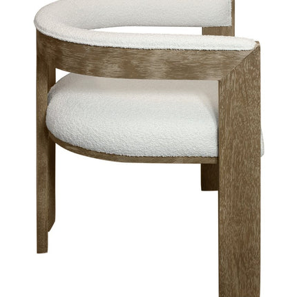 Ivory and Brown Upholstered Boucle Open Back Dining Arm Chair HomeRoots