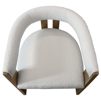 Ivory and Brown Upholstered Boucle Open Back Dining Arm Chair