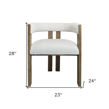 Ivory and Brown Upholstered Boucle Open Back Dining Arm Chair