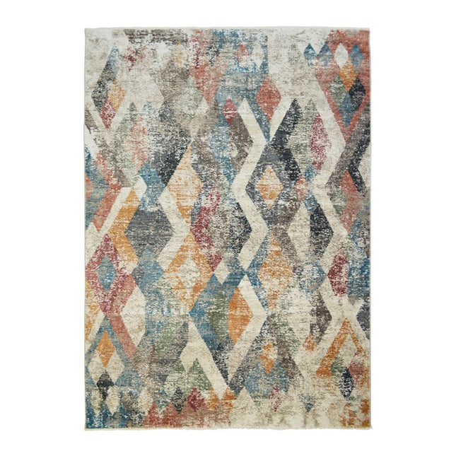 9' X 13' Beige Blue and Gray Geometric Distressed Area Rug With Fringe HomeRoots