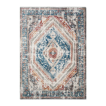 9' X 13' Teal Taupe and Rust Geometric Distressed Area Rug With Fringe HomeRoots