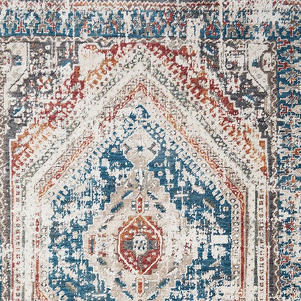 9' X 13' Teal Taupe and Rust Geometric Distressed Area Rug With Fringe HomeRoots