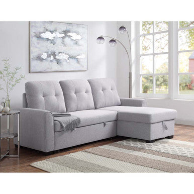 ACME 55550 Amboise Reversible Storage Sleeper Sectional Sofa, Light Gray Fabric ACME Furniture
