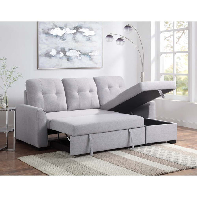 ACME 55550 Amboise Reversible Storage Sleeper Sectional Sofa, Light Gray Fabric