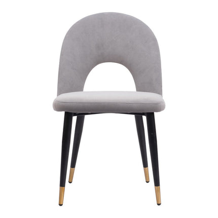 Set of Two Gray Black and Gold Velvet Open Back Dining Side Chairs