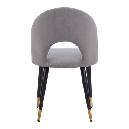 Set of Two Gray Black and Gold Velvet Open Back Dining Side Chairs