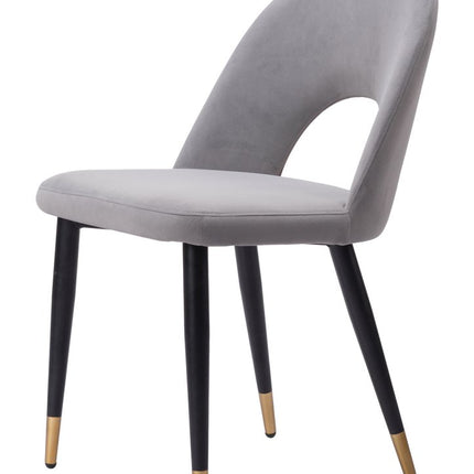 Set of Two Gray Black and Gold Velvet Open Back Dining Side Chairs