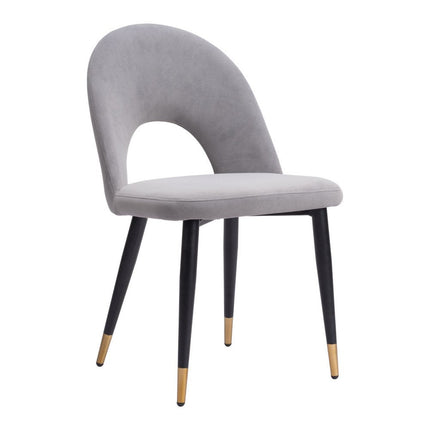 Set of Two Gray Black and Gold Velvet Open Back Dining Side Chairs