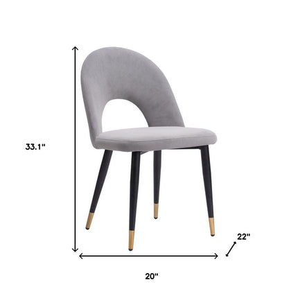 Set of Two Gray Black and Gold Velvet Open Back Dining Side Chairs