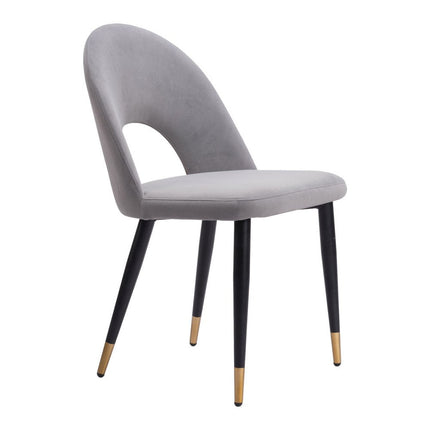 Set of Two Gray Black and Gold Velvet Open Back Dining Side Chairs