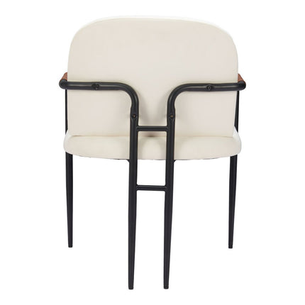 Cream and Black Faux Leather Dining Arm Chair