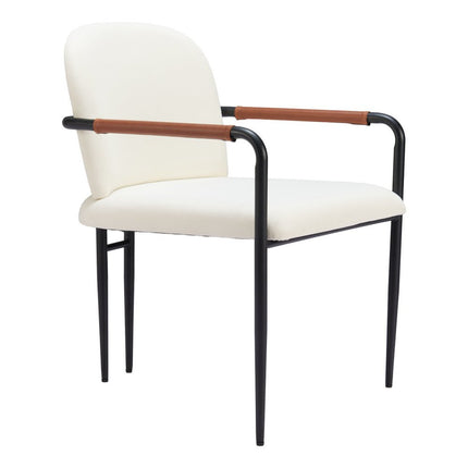 Cream and Black Faux Leather Dining Arm Chair