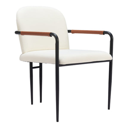 Cream and Black Faux Leather Dining Arm Chair