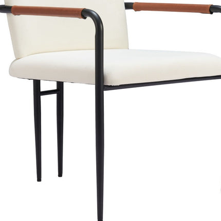 Cream and Black Faux Leather Dining Arm Chair