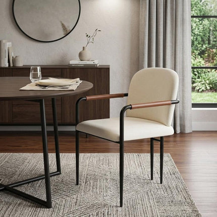 Cream and Black Faux Leather Dining Arm Chair