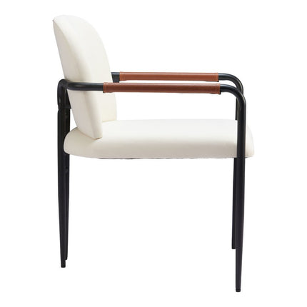 Cream and Black Faux Leather Dining Arm Chair