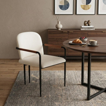 Cream and Black Faux Leather Dining Arm Chair