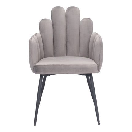 Set of Two Gray and Black Velvet Slat Back Dining Arm Chairs