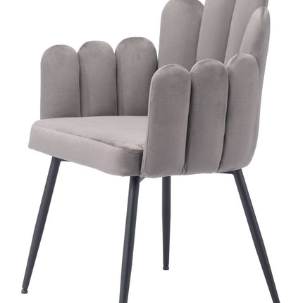 Set of Two Gray and Black Velvet Slat Back Dining Arm Chairs