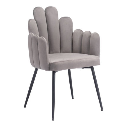 Set of Two Gray and Black Velvet Slat Back Dining Arm Chairs