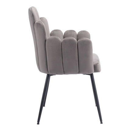 Set of Two Gray and Black Velvet Slat Back Dining Arm Chairs