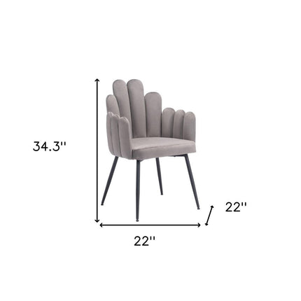 Set of Two Gray and Black Velvet Slat Back Dining Arm Chairs