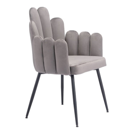 Set of Two Gray and Black Velvet Slat Back Dining Arm Chairs