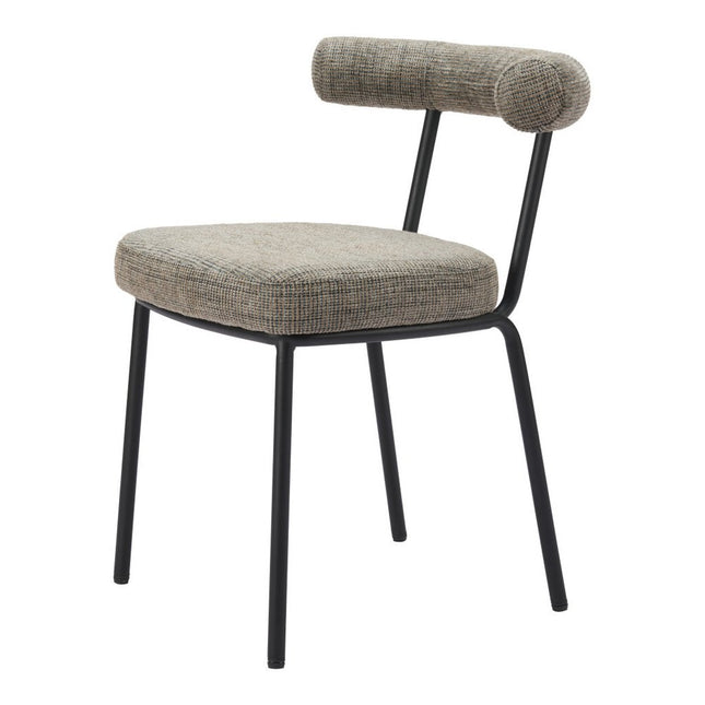 Set of Two Green and Black Upholstered Chenille Open Back Dining Side Chairs