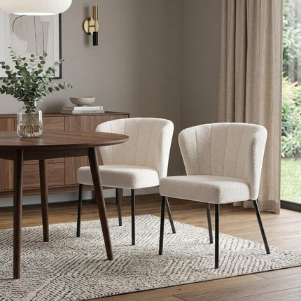 Set of Two Cream and Black Tufted Upholstery Dining Side Chairs