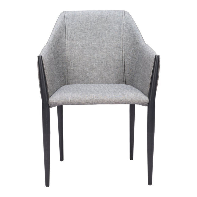 Set of Two Gray and Black Faux Leather Dining Arm Chairs HomeRoots