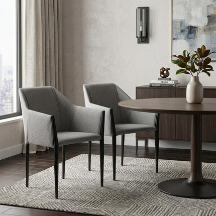 Set of Two Gray and Black Faux Leather Dining Arm Chairs