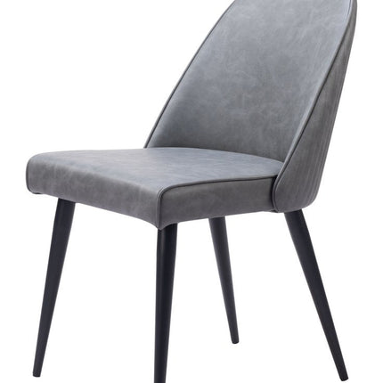 Set of Two Gray and Black Faux Leather Dining Side Chairs