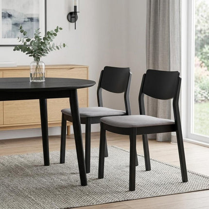 Set of Two Gray and Black Velvet Open Back Dining Side Chairs