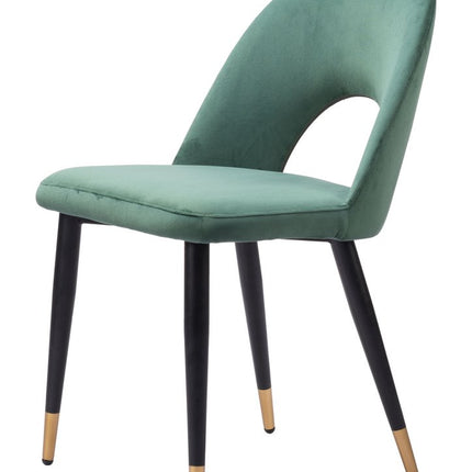Set of Two Green Black and Gold Upholstered Velvet Open Back Dining Side Chairs
