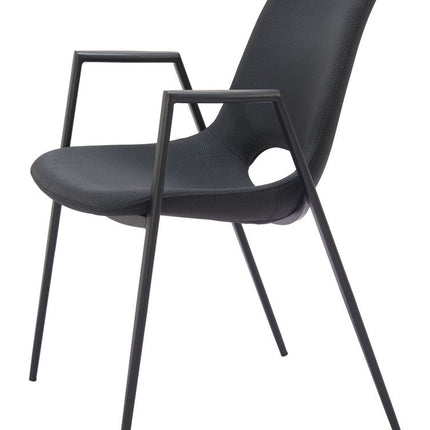 Set of Two Black Faux Leather Open Back Dining Arm Chairs