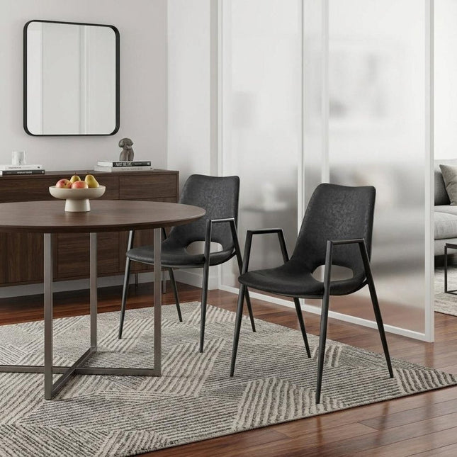 Set of Two Black Faux Leather Open Back Dining Arm Chairs HomeRoots