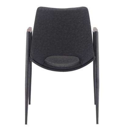 Set of Two Black Faux Leather Open Back Dining Arm Chairs