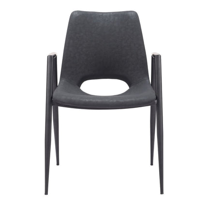 Set of Two Black Faux Leather Open Back Dining Arm Chairs