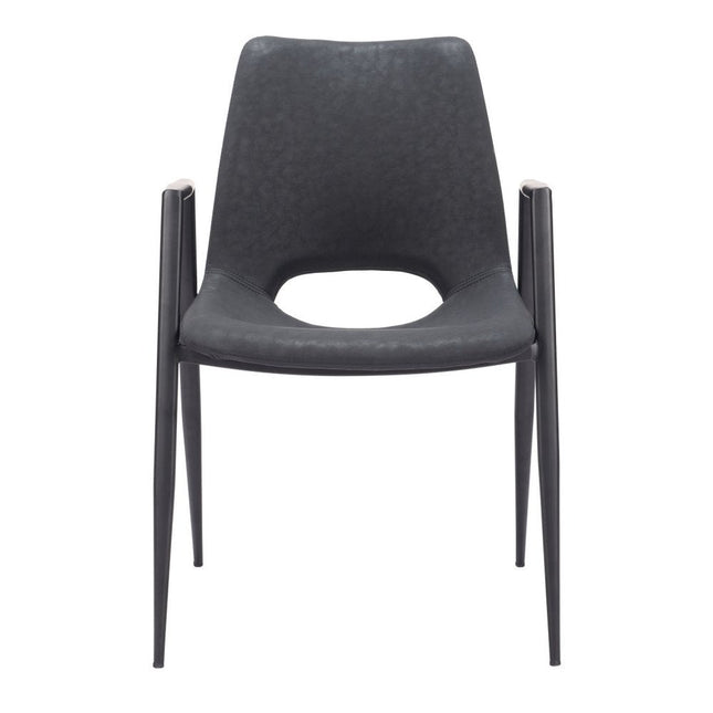 Set of Two Black Faux Leather Open Back Dining Arm Chairs HomeRoots