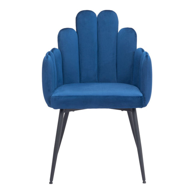 Set of Two Navy Blue and Black Velvet Slat Back Dining Arm Chairs HomeRoots