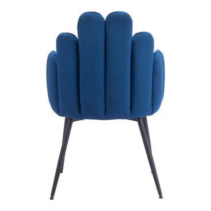 Set of Two Navy Blue and Black Velvet Slat Back Dining Arm Chairs