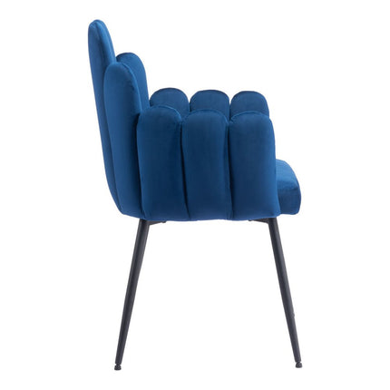 Set of Two Navy Blue and Black Velvet Slat Back Dining Arm Chairs